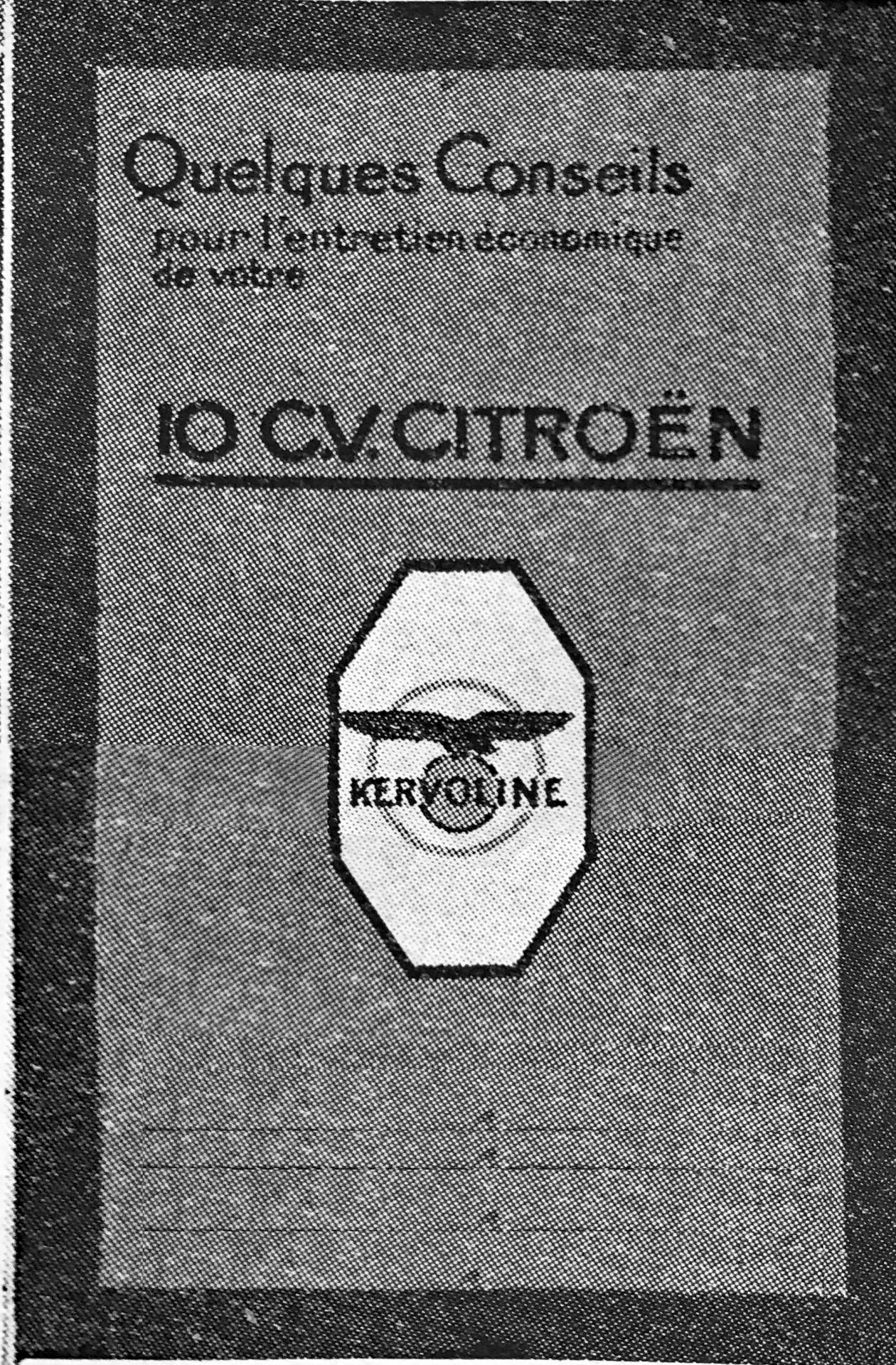 1927 Notice kervoline Comment entretenir sa 10HP