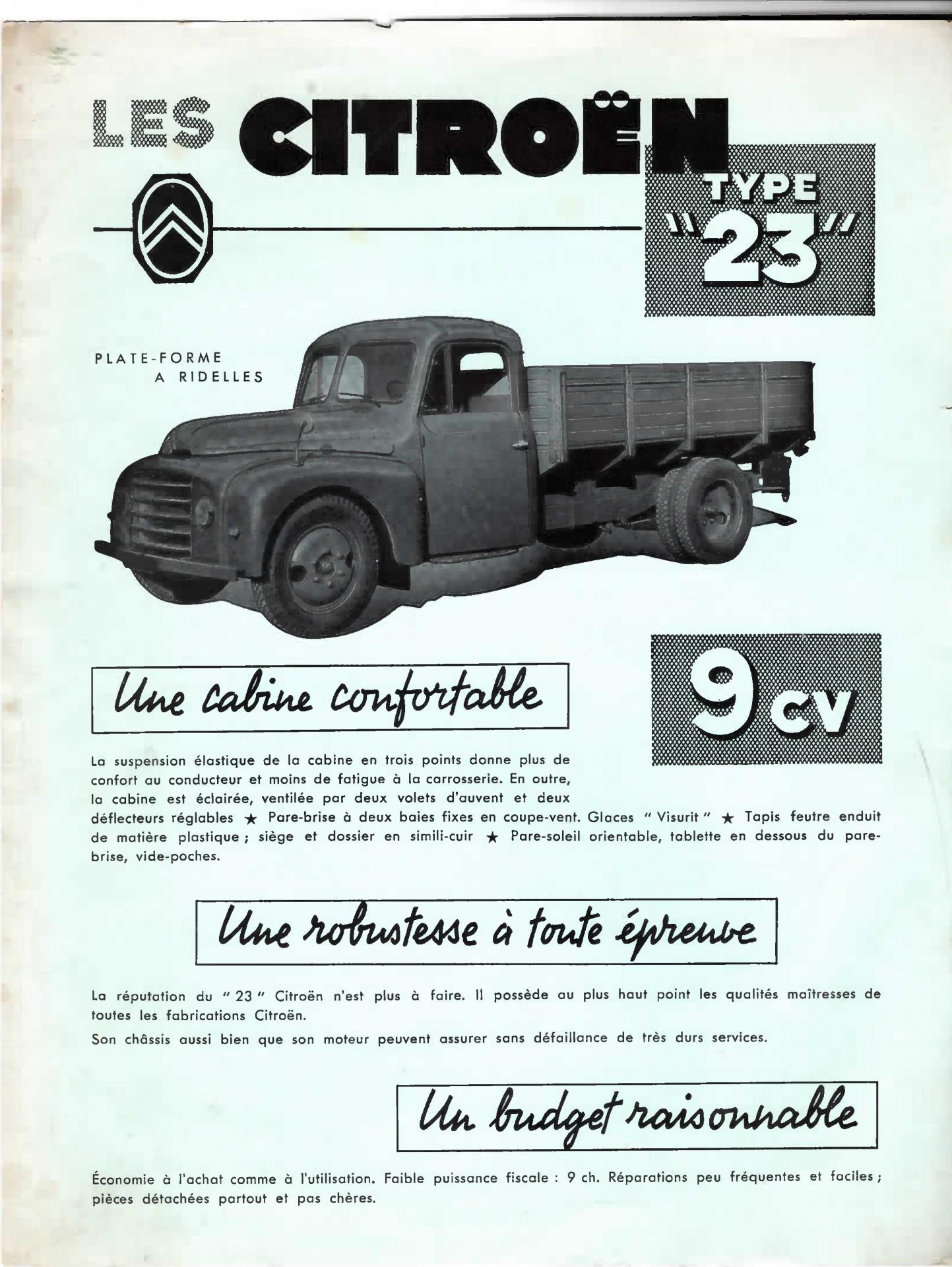 Document Commercial 1954 Citroën Type 23 plateforme