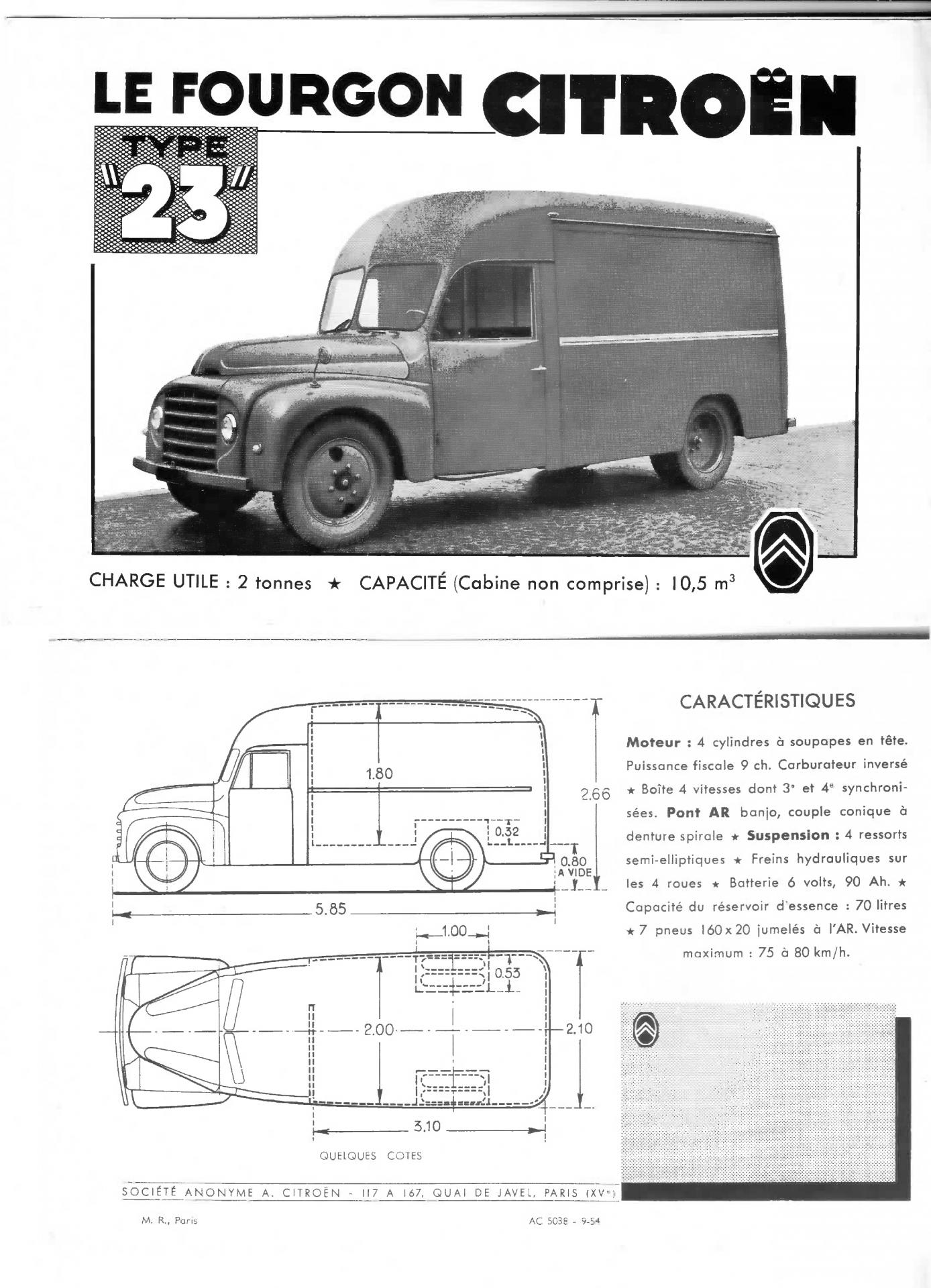 1954 Citroën Type 23 fourgon document commercial
