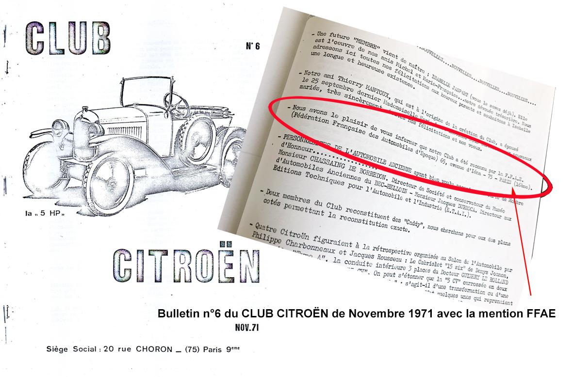 1971 Il y a 50 ans le Club Citroën à la FFAE