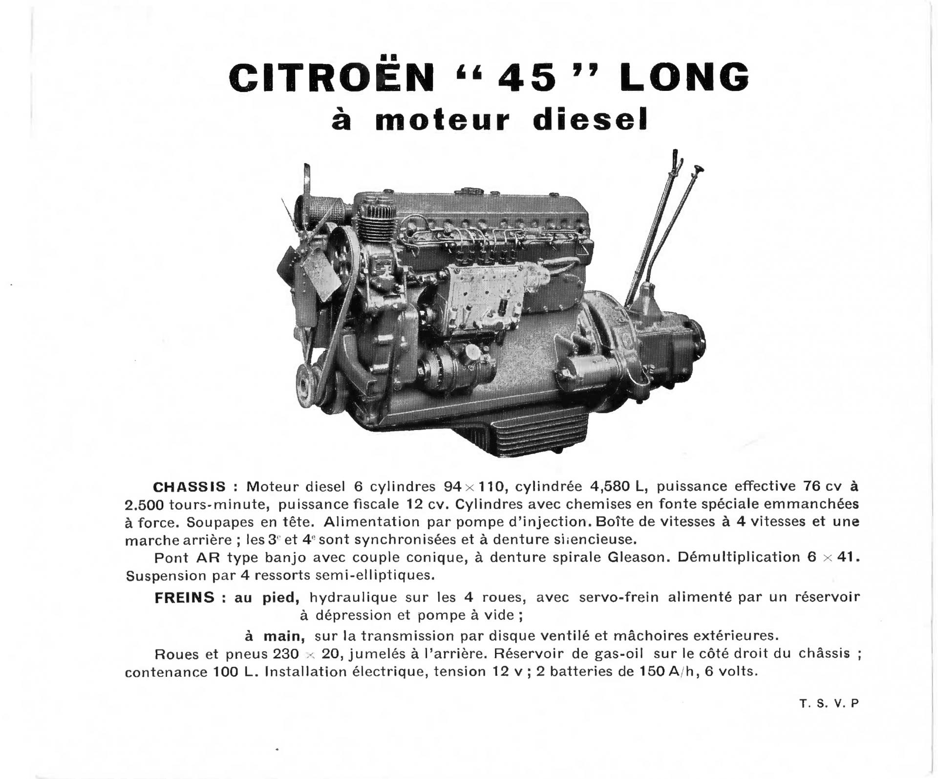 Document moteur Citroënn 45 diesel 1954